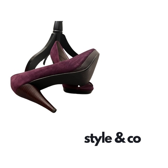 NWT | Style & Co. | Purple  Faux Suede Peep Toe Heels | Size 8.5 - Picture 2 of 6